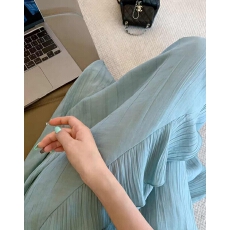 批发清冷感荷叶边拼接不规则设计大摆裙女扎染苎麻文艺复古休闲<b class='q'>百搭</b>