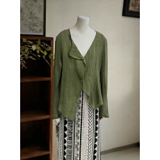 批发法式不规则扎染苎麻绿色小衫+新款波西米亚风休闲直筒<b class='q'>裙</b>夏季套装