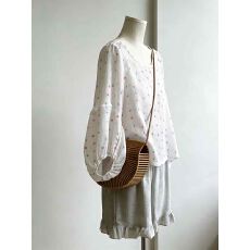 批发夏季新款休闲百搭甜美风彩色波点印花苎麻氛围感女<b class='q'>灯笼袖</b>宽松小衫