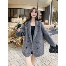 批发反季促销新款欧洲站双面羊毛<b class='q'>时尚</b>西服翻领四粒扣长袖中长款大衣女