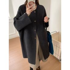 批发冬季超好看<b class='q'>显瘦</b>黑色羊毛双面呢大衣外套甜美减龄设计感