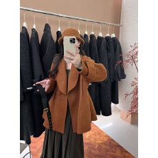 批发真羊毛！韩系大翻领双面呢大衣女气质皮腰带收腰短款小