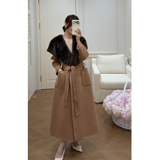 批发高端貂毛领<b class='q'>双面</b><b class='q'>羊绒</b><b class='q'>大衣</b>女长款冬季披肩羊毛呢外套