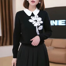 批发小香风气质<b class='q'>花朵</b>长袖针织衫秋冬季新款设计感撞色百搭上衣女