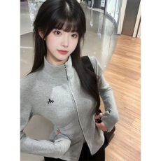 半高领双拉链长袖t恤女秋季修身显瘦百搭上衣