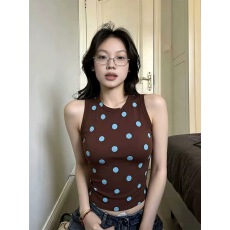 批发个性时尚感辣妹ins风波点印花无袖背心女夏季内搭<b class='q'>修身</b>显瘦上衣