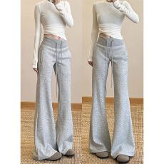 批发美式浅灰色运动微喇裤女<b class='q'>秋</b>季2025新款休闲宽松显瘦喇叭裤修身卫裤