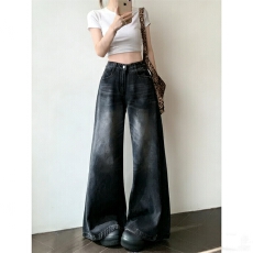 批发梨形身材复古高腰牛仔<b class='q'>裤</b>女春秋季大码胖mm韩版宽松显瘦微喇阔腿<b class='q'>裤</b>