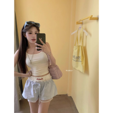 批发蕾丝+短裤纯欲甜辣休闲短裤女夏季新款蕾丝打底裤条纹阔腿裤