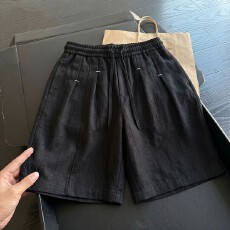 批发老钱风褶皱仿亚麻短裤男款夏季轻薄透气宽松<b class='q'>沙滩裤</b>子高级