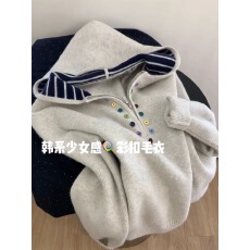 批发实价不减韩系慵懒风软糯连帽上衣女2025冬季新款百搭宽松减龄毛衣