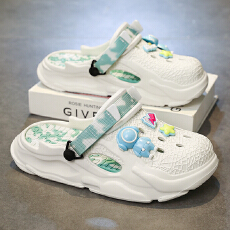 批发<b class='q'>夏</b>季新款踩屎感洞洞鞋情侣外穿包头厚底沙滩舒适透气EVA拼色拖鞋