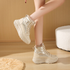 批发加绒高帮防风靴女2025冬季新款学生ins韩版保暖休闲厚底棉鞋