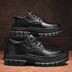 批发2025秋季潮流厚底低帮正装鞋工作休闲皮鞋增高亮面<b class='q'>英伦</b>风男士皮鞋