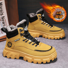 批发加绒款马丁靴冬季高帮<b class='q'>英伦</b>风工装大黄靴男士加绒棉鞋厚底户外棉鞋