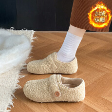 批发百搭ins韩版加绒2025冬季勃肯鞋羊羔毛乐福鞋女平底毛毛棉鞋