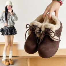 批发豆豆鞋勃肯加绒2025冬季勃肯鞋羊羔毛乐福鞋女平底毛毛棉鞋