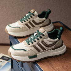 批发男鞋秋冬季皮面新款<b class='q'>时尚</b>高品质厚底低帮减震运动鞋百搭休闲阿甘鞋