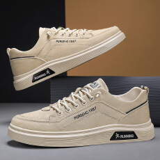 批发简约纯色帆布鞋学生小白鞋日常百搭透气一脚蹬免系带运动板鞋男鞋