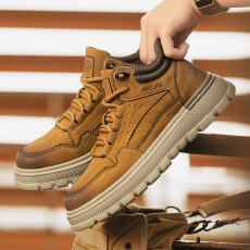 批发2025冬季新款马丁靴英伦风皮鞋复古百搭高帮时尚男鞋工装靴休闲鞋