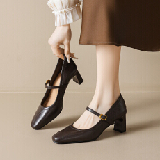 批发法式通勤百搭高跟单鞋2026春秋新款<b class='q'>复古</b>粗跟黑色职业一字带玛丽珍