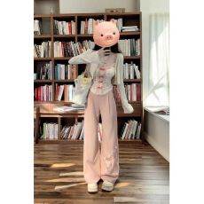 批发春秋修身显瘦纯欲辣妹碎花吊带背心上<b class='q'>衣</b>开衫+高腰阔腿长裤套装<b class='q'>女</b>