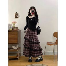 批发小个子格子半身连衣裙子女春秋季2025新款学院风穿搭一整套高级感