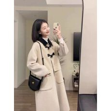 批发牛角扣呢子大衣女中长款2025新款秋冬季韩系宽松小个子羊毛呢外套