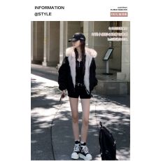 批发黑色麂皮毛领座山雕猫耳朵连帽外套<b class='q'>男</b>女冬季加绒加厚情侣棉衣棉服