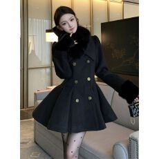 批发秋冬季富家千金感名媛收腰长袖呢子<b class='q'>大</b>衣独特绝美外穿毛呢小<b class='q'>外套</b><b class='q'>女</b>