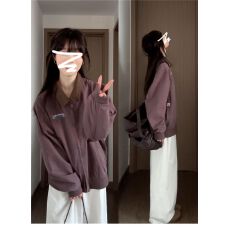 批发美式紫色棒球服外套女款秋季2025小个子刺绣翻领复古工装夹克上衣