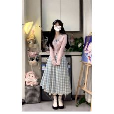 批发法式粉色长袖<b class='q'>连衣裙</b>子女早秋季2025新款今年流行爆款气质<b class='q'>长裙</b>套装