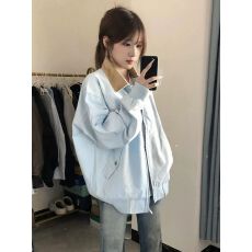 批发美式复古外套女春秋2025<b class='q'>新款</b>潮牌撞色翻领宽松<b class='q'>情侣</b><b class='q'>夹克</b>棒球服开衫