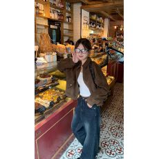 批发甜酷咖色麂皮绒外套女春<b class='q'>秋</b>新款复古小众短款美拉德上衣夹克小个子