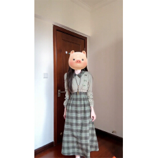 批发2025巨好看绿色格纹假两件<b class='q'>连衣裙</b>子女秋冬新款韩系学院风绝美长裙