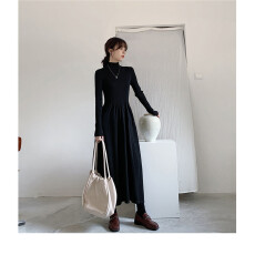 批发夏装2025新款气质黑色毛衣长裙法式内搭打底针织连衣裙子女春秋季