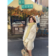 批发杏色慵懒风费尔岛针织毛衣裙2025新款韩系高智感<b class='q'>连衣裙</b>子女秋冬季