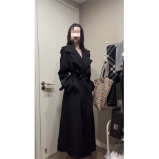 批发韩系高级感黑色长款风衣女秋冬季2025新款巨好看系带收腰大衣外套