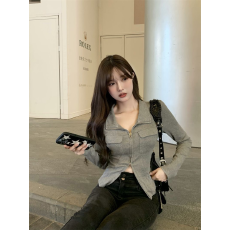 批发原版做法灰色辣妹短<b class='q'>外套</b><b class='q'>女装</b>春秋冬拉链气质修身显瘦长袖上衣