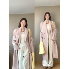 批发粉色巨好看毛呢外套女秋冬季2025年新款高级感超好看<b class='q'>宽松</b>显瘦大衣