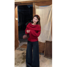 圣诞氛围感穿搭新年战袍红色针织毛衣女2025新款秋冬季慵懒风上衣