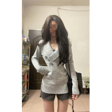 批发灰色v领针织毛衣女秋冬季2025新款可外穿内搭打底衫上衣<b class='q'>短裤</b><b class='q'>套装</b>