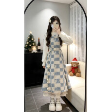 批发小个子法式格纹连衣裙子女秋冬季2026新款巨好看韩系穿搭套装长裙