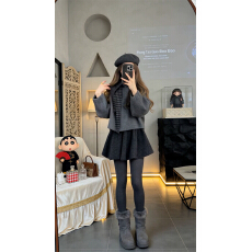 批发2026新款灰色针织毛衣连衣裙子女<b class='q'>秋</b>冬季超好看新年穿搭一整套短裙