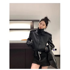 批发休闲百搭早<b class='q'>秋</b>黑色外套女2026新款巨好看的小个子短款韩系立领夹克