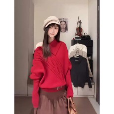 批发慵懒不规则高领蝙蝠袖斗篷针织衫女秋冬软糯<b class='q'>宽松</b>百搭毛衣