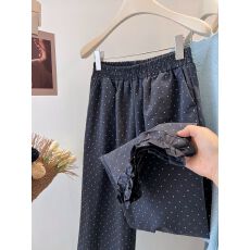 批发原版大码300斤韩系波点花边裤女2026春夏松紧高腰松弛感阔腿裤潮