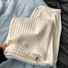 批发原版质量特大码300斤慵懒温柔奶白色棉裤女秋冬休闲宽松阔腿裤潮