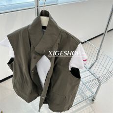 批发原版质量韩版复古工装立领拉链开衫马甲女25春秋慵懒风无袖外套潮