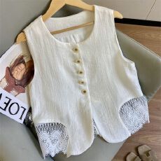 批发原版质量 高级感复古西装无袖马甲外套女春秋重工<b class='q'>蕾丝</b>拼接上衣潮